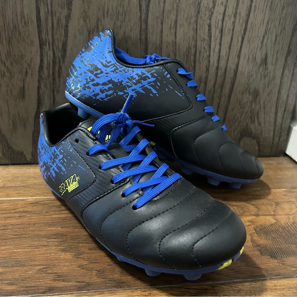 Brava Soccer Cleats Racer II Black Blue Neon Lemon Lime 4D